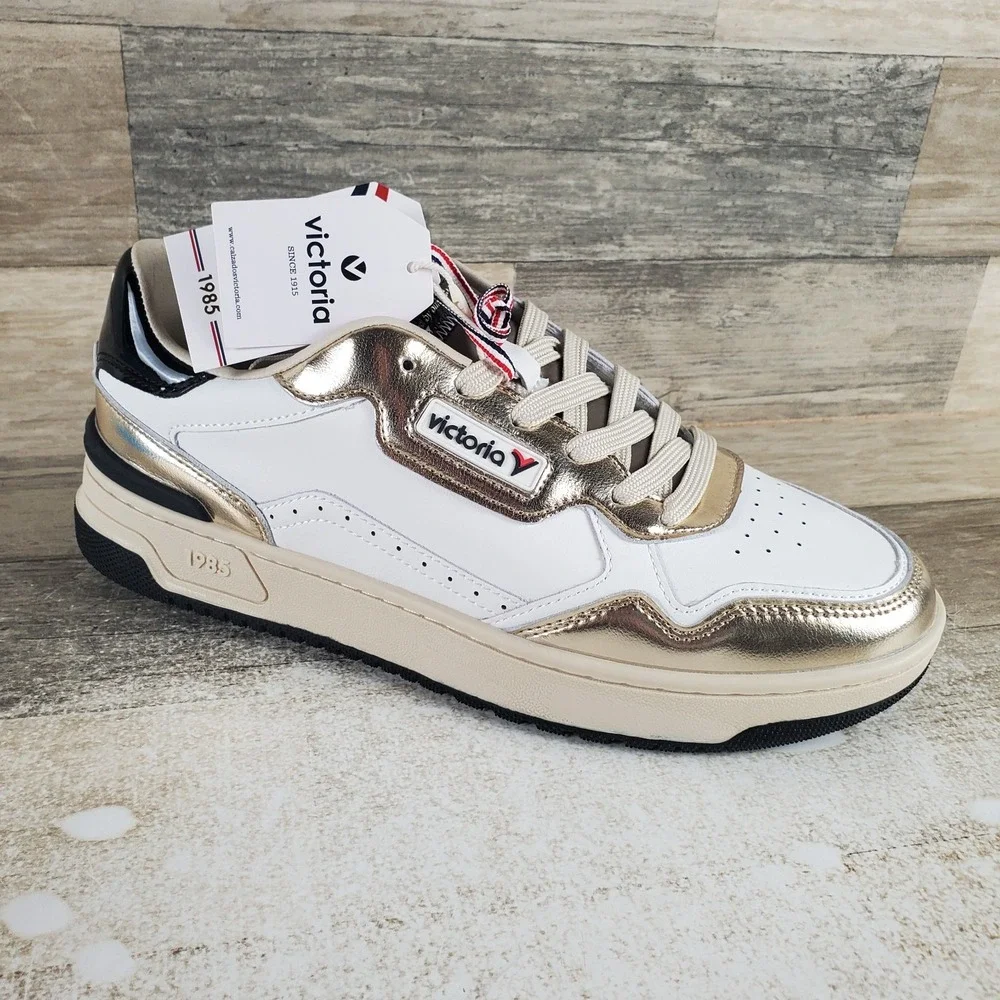 Victoria Womens C80 Shoes Sz 10.5 Running White Metallic Gold Leather Sneaker